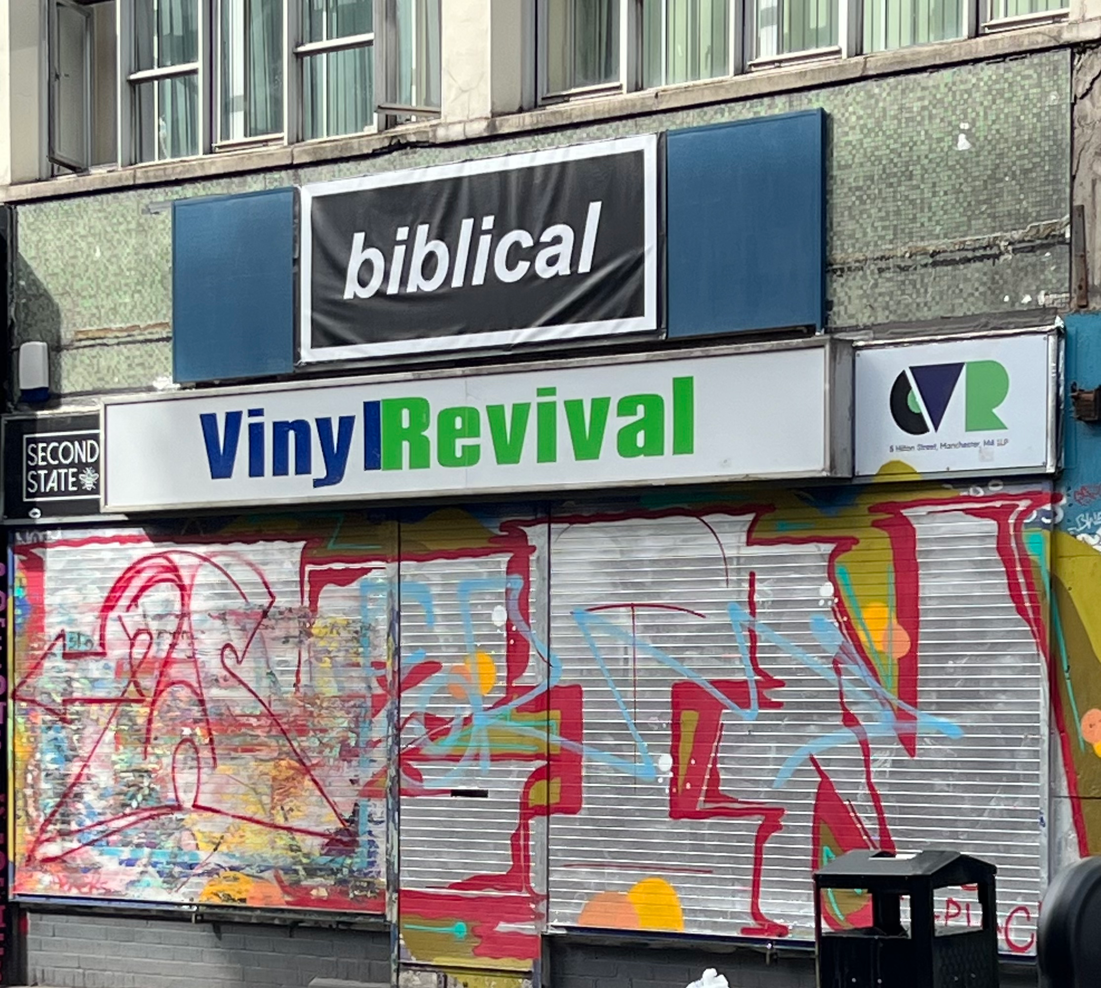 Street view of Vinyl Revival a vintage record shop in Manchester