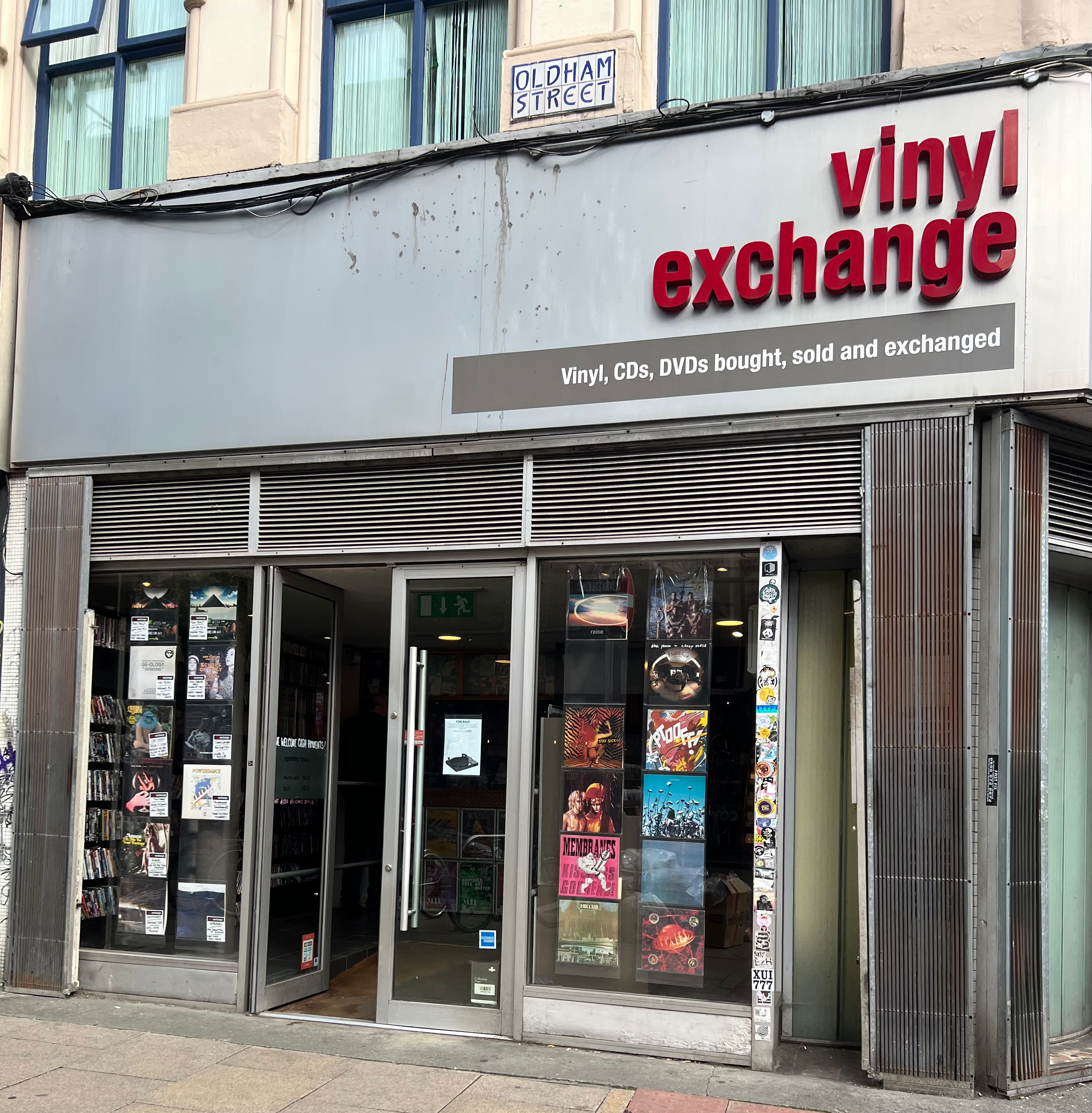 A picture of the shop front of Vinyl Exchange on Manchester's Oldham Street