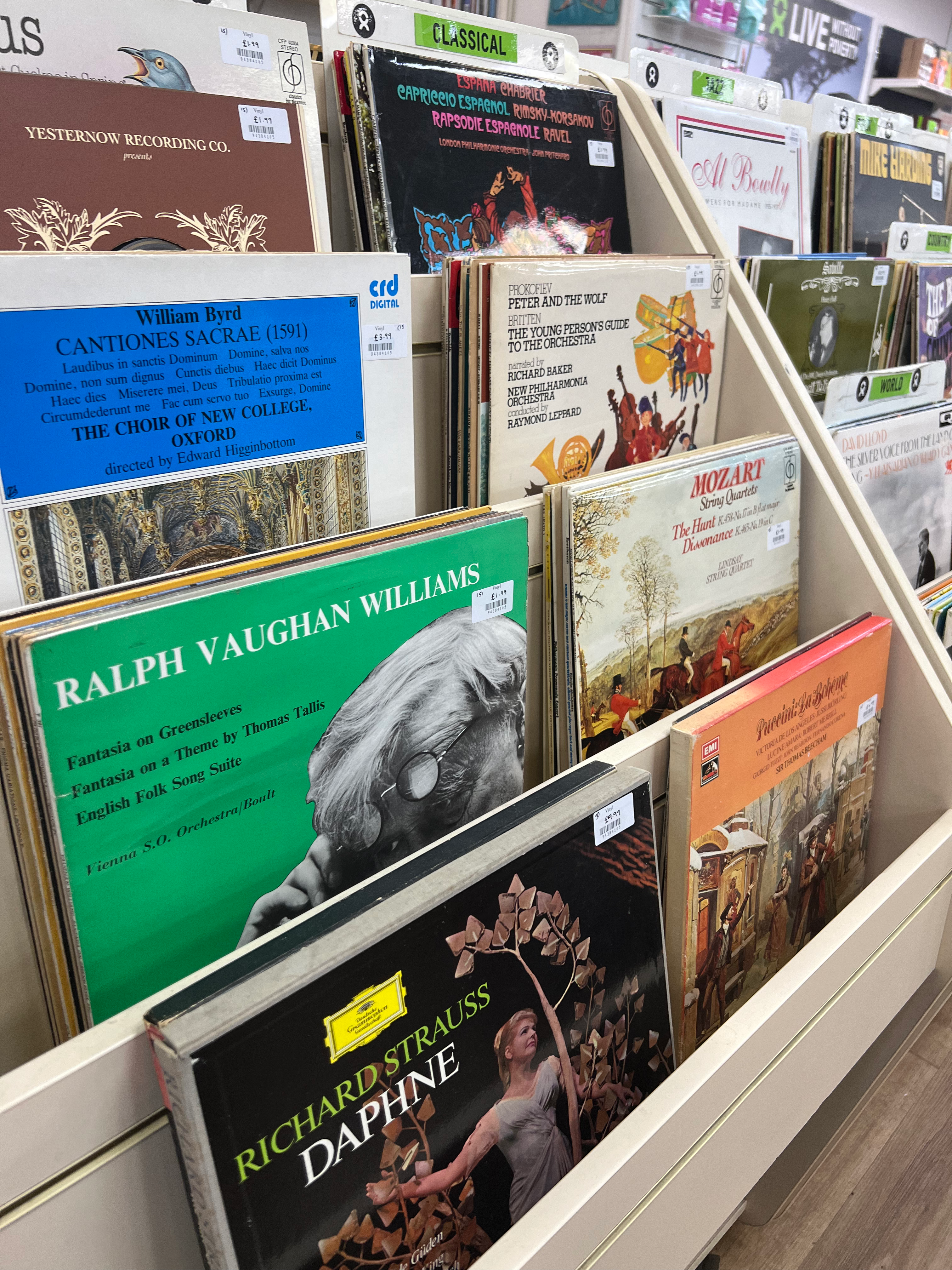 A selection of vintage records sold at Oxfam Emporium in Manchester's Northern Quarter