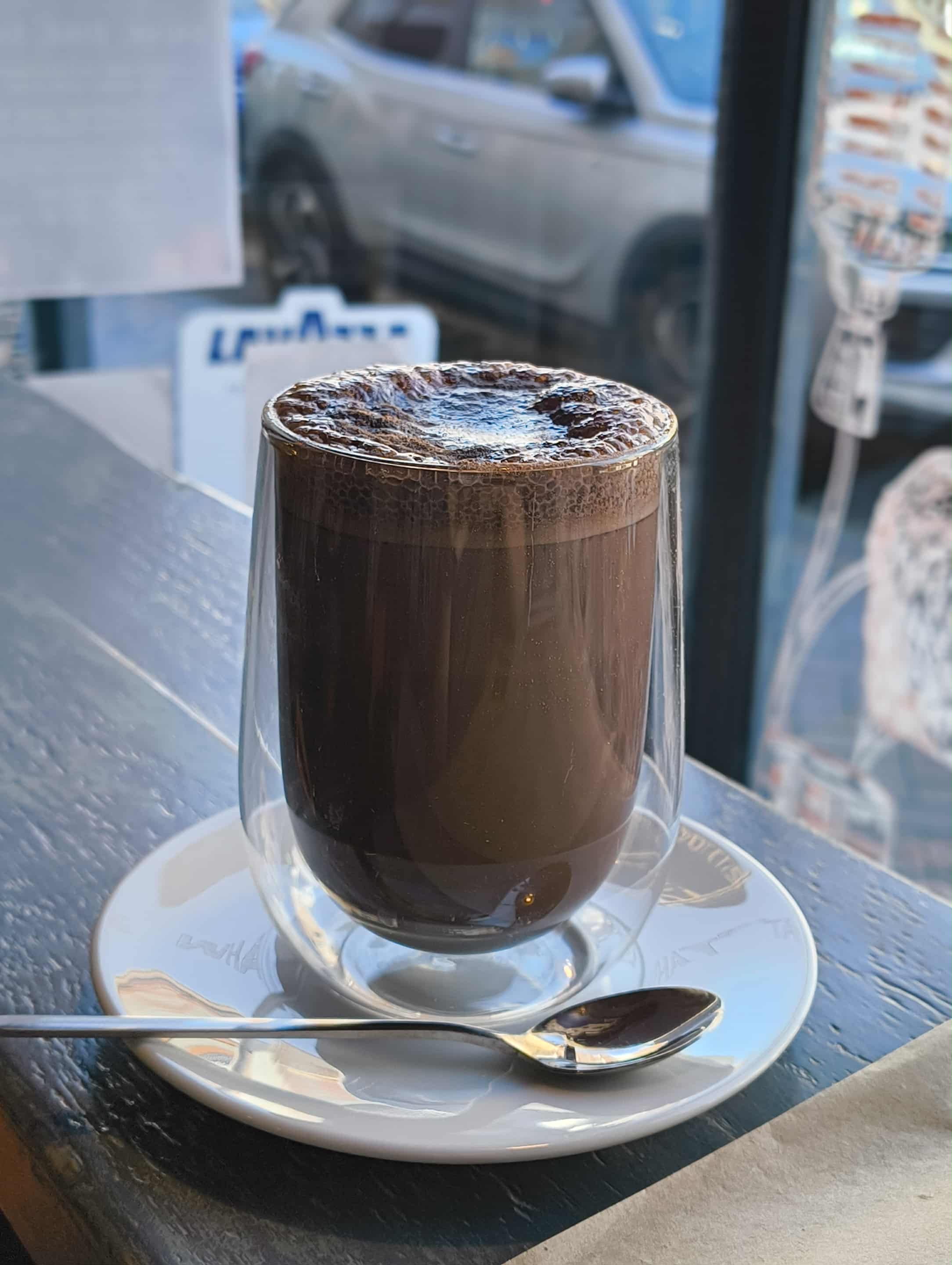 A picture of a hot chocolate served at the cafe of the Sounds and Grounds vinyl shop in Cowes