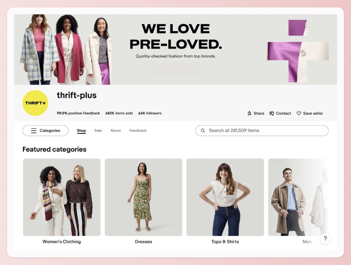 A screenshot of the Thrift-Plus eBay web store