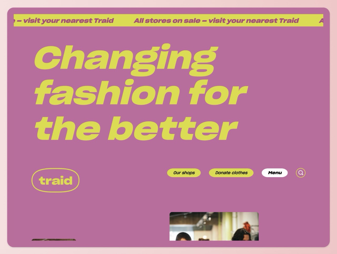 A screenshot of the Traid website homepage