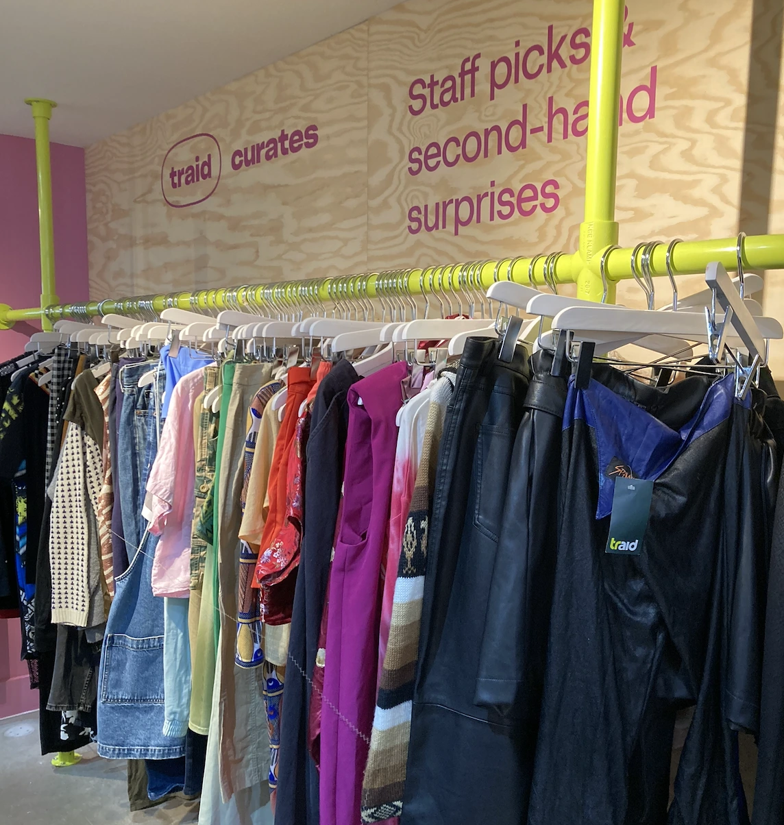 Clothing rail in TRAID Camden charity shop