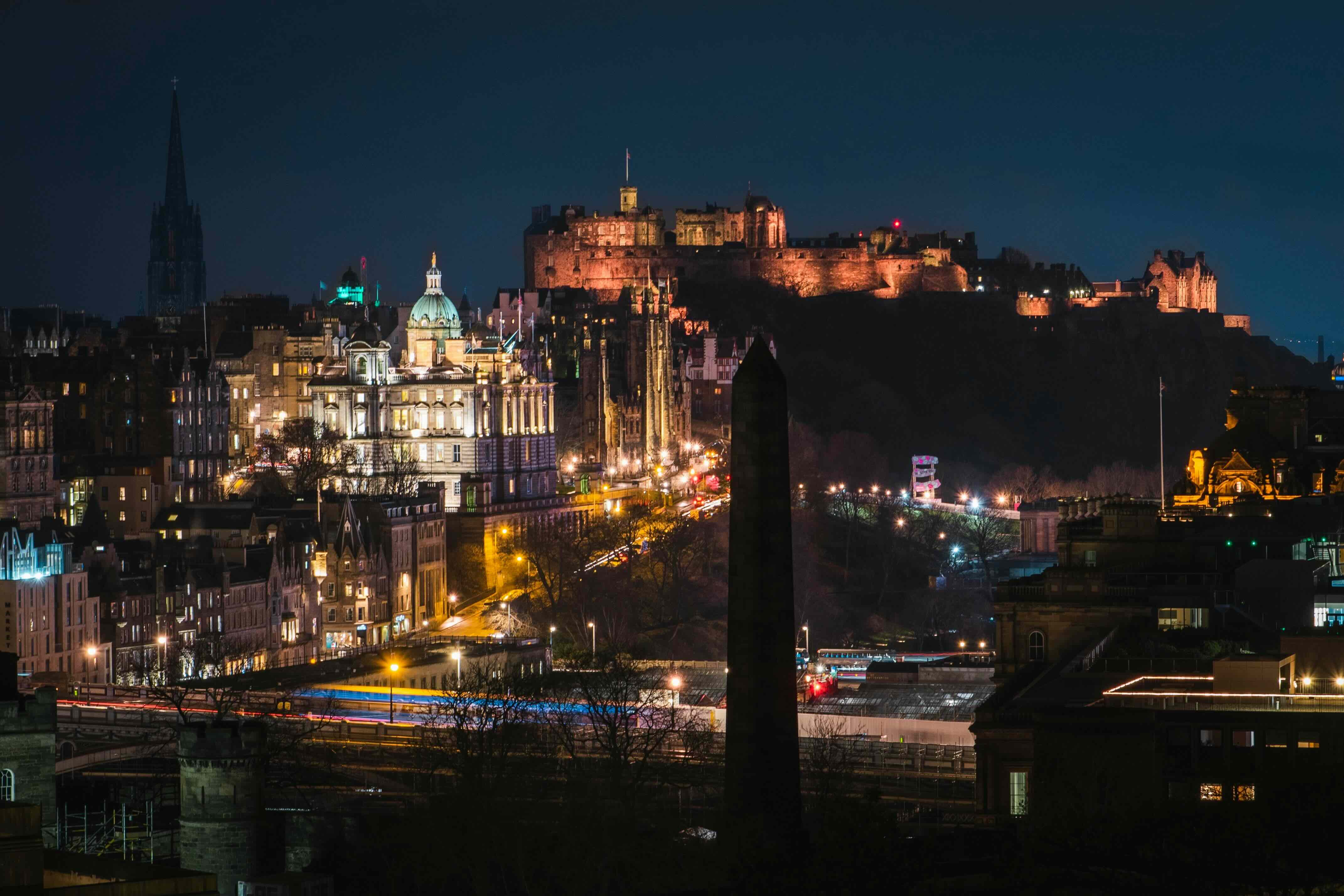 A cityscape shot of Edinburgh city at night