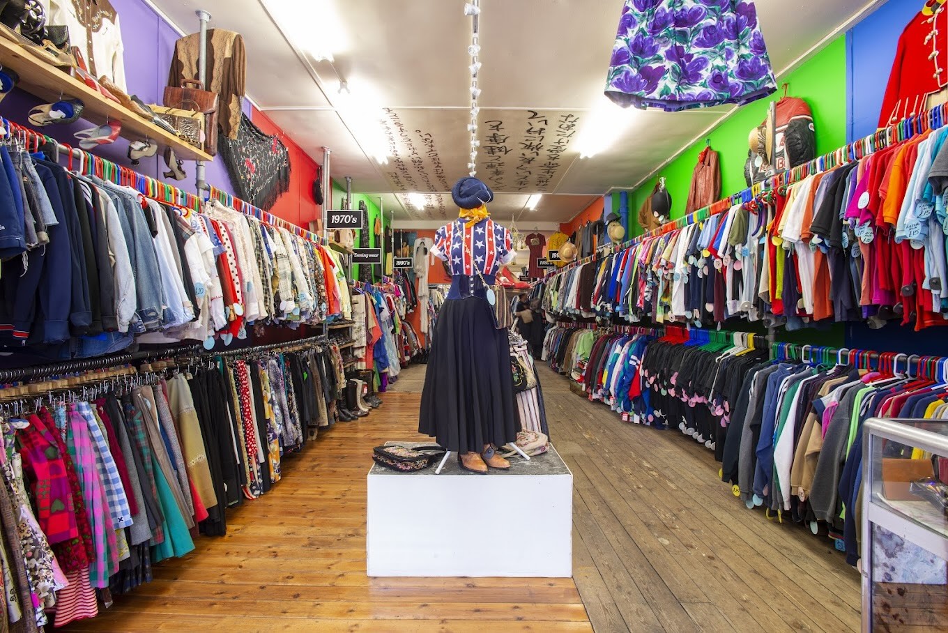 Blue17’s interior - racks of vintage clothes cover the walls.