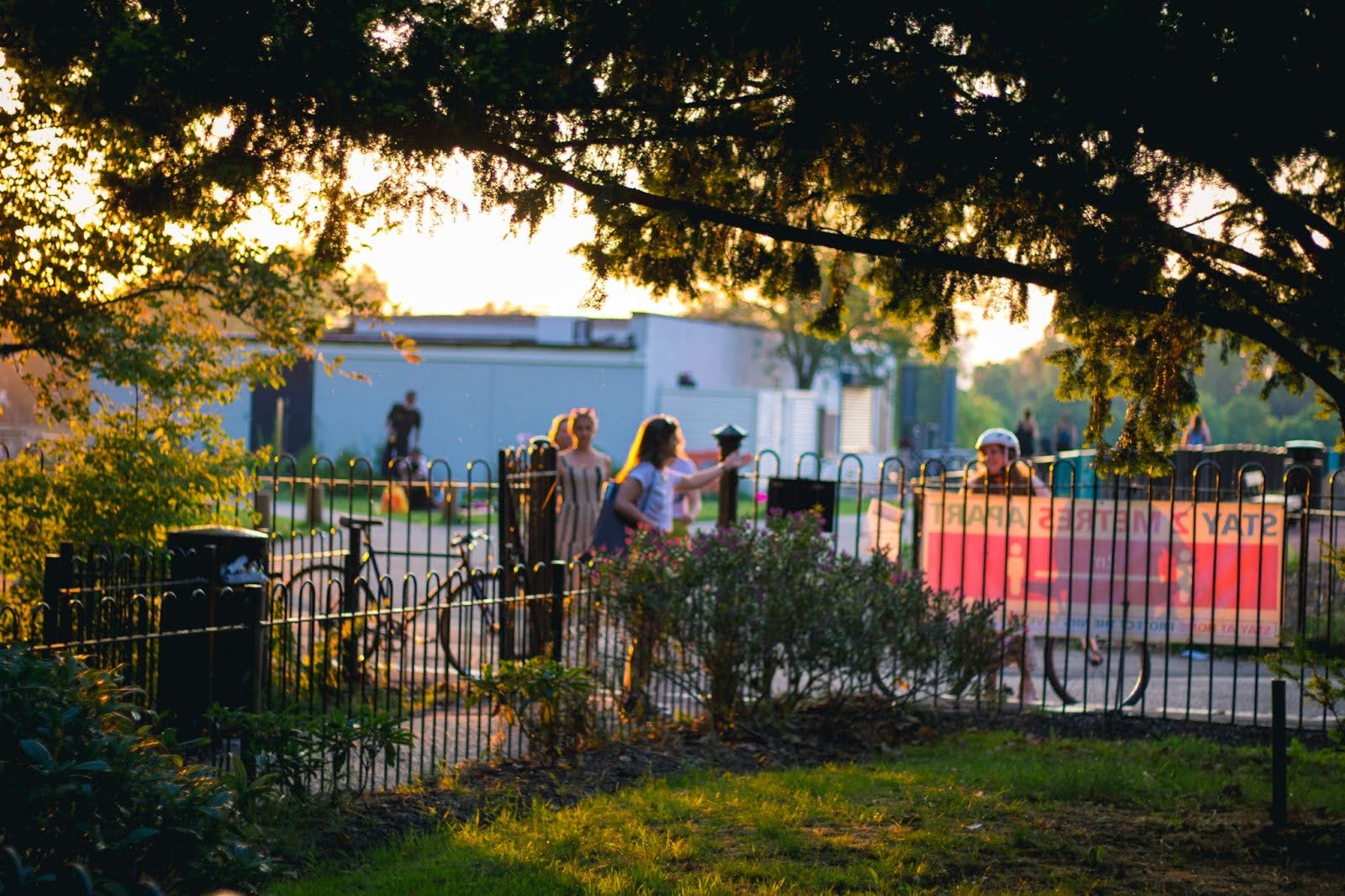 A photograph of people talking at Peckham Rye Park