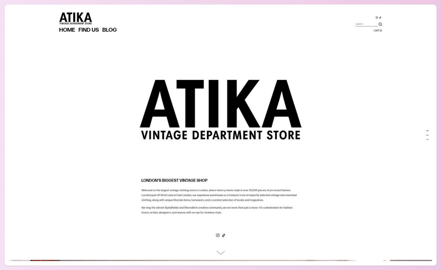 A screenshot of the Atika website homepage