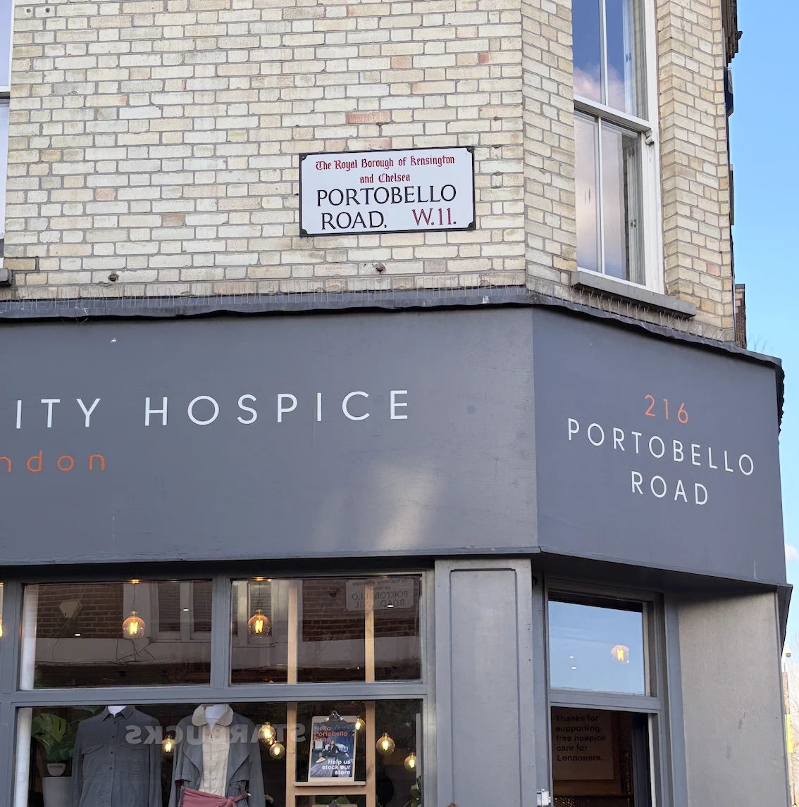 A charity shop front on Portobello Road in London