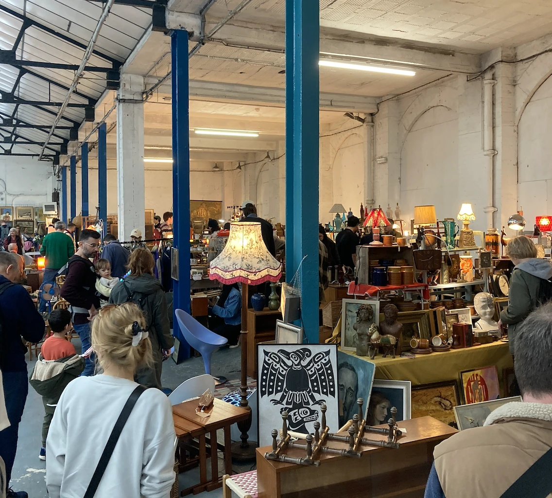 Inside an indoor car boot sale in Peckham, South London