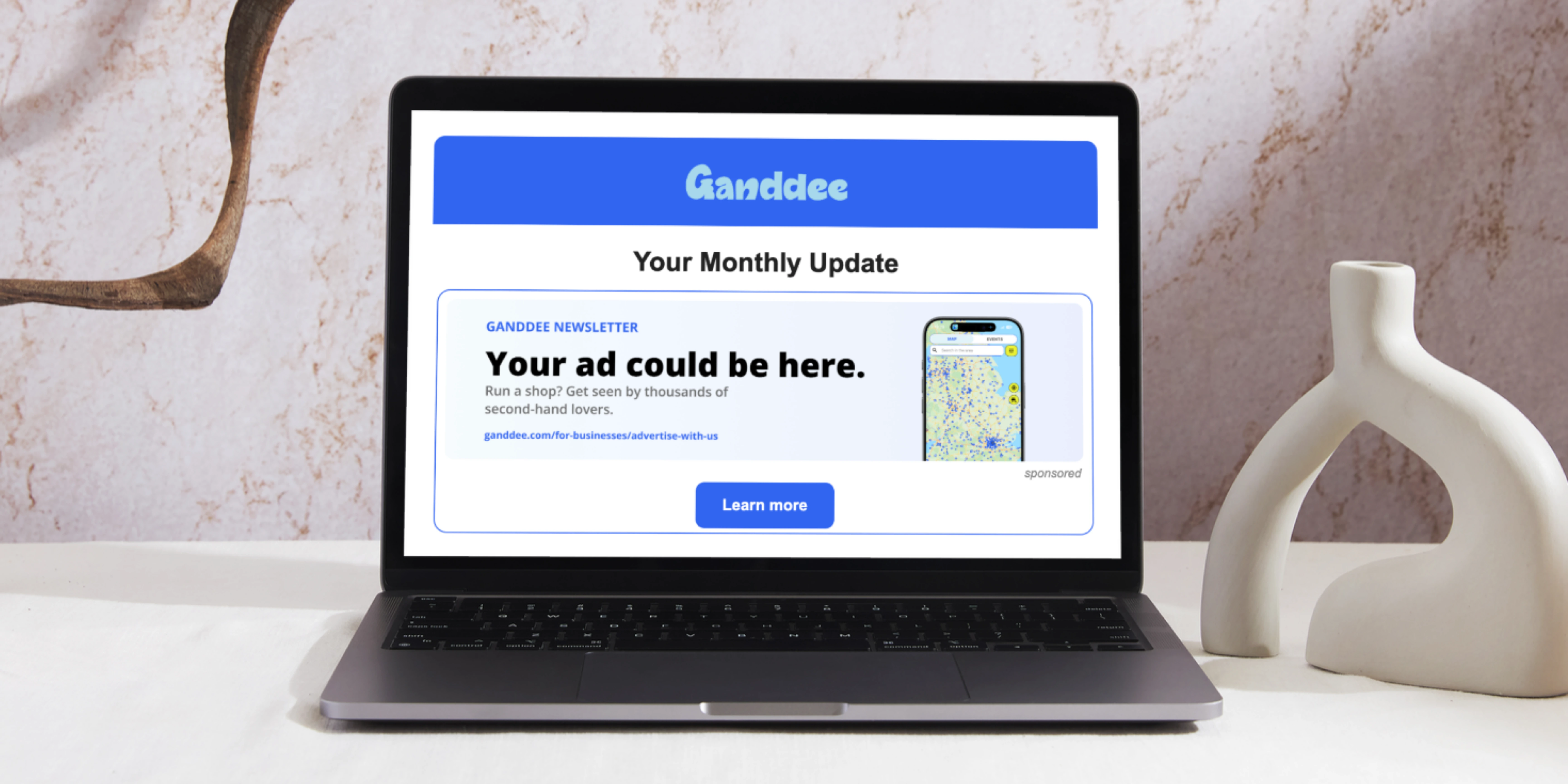 A Ganddee newsletter with an advertiser banner across the top
